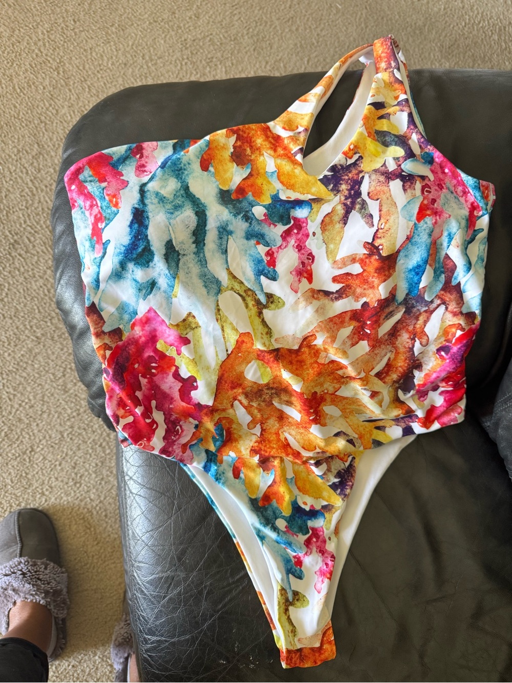 Women’s One-Piece Swimsuit - Multicolor Coral Print